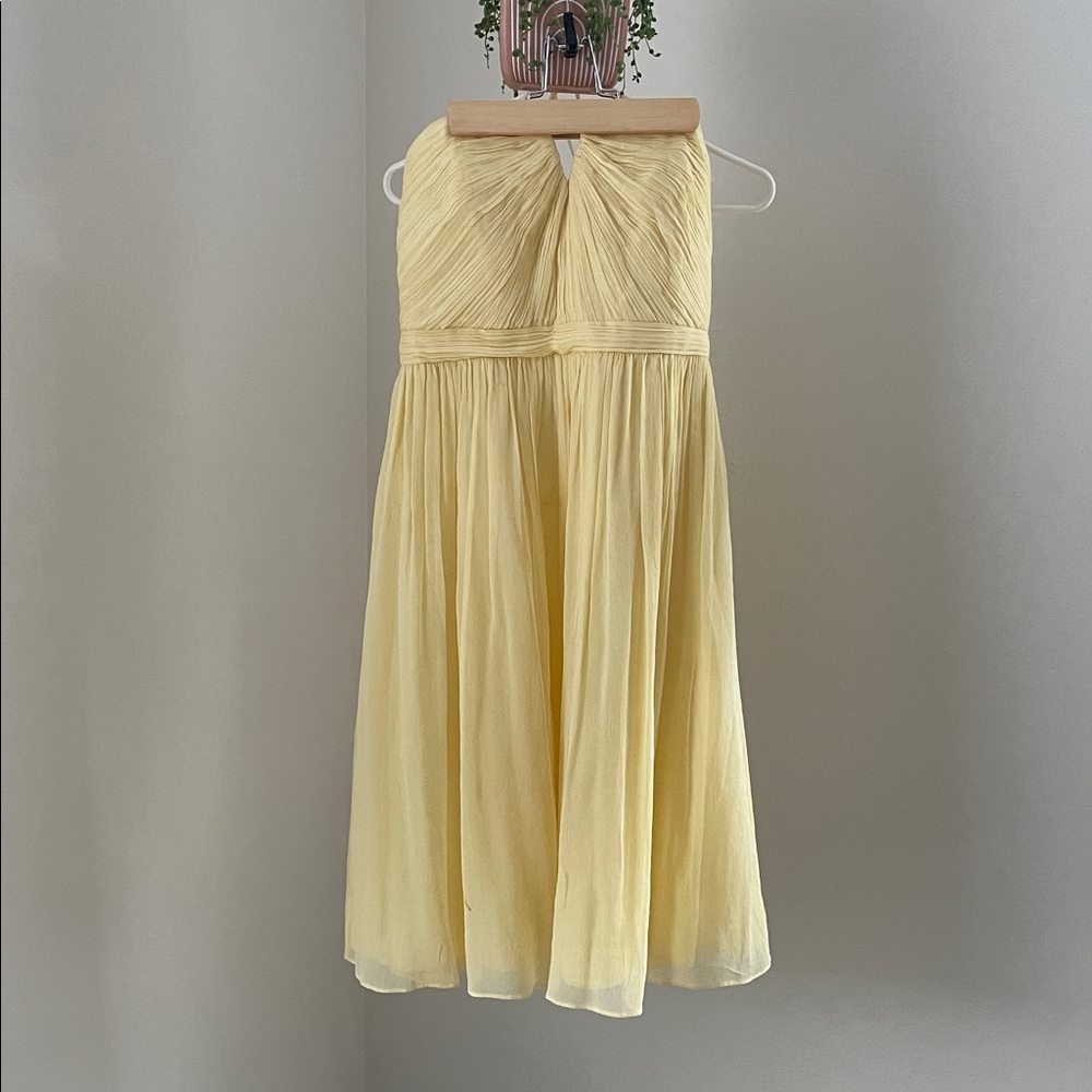 Yellow Strapless Pleated Dress